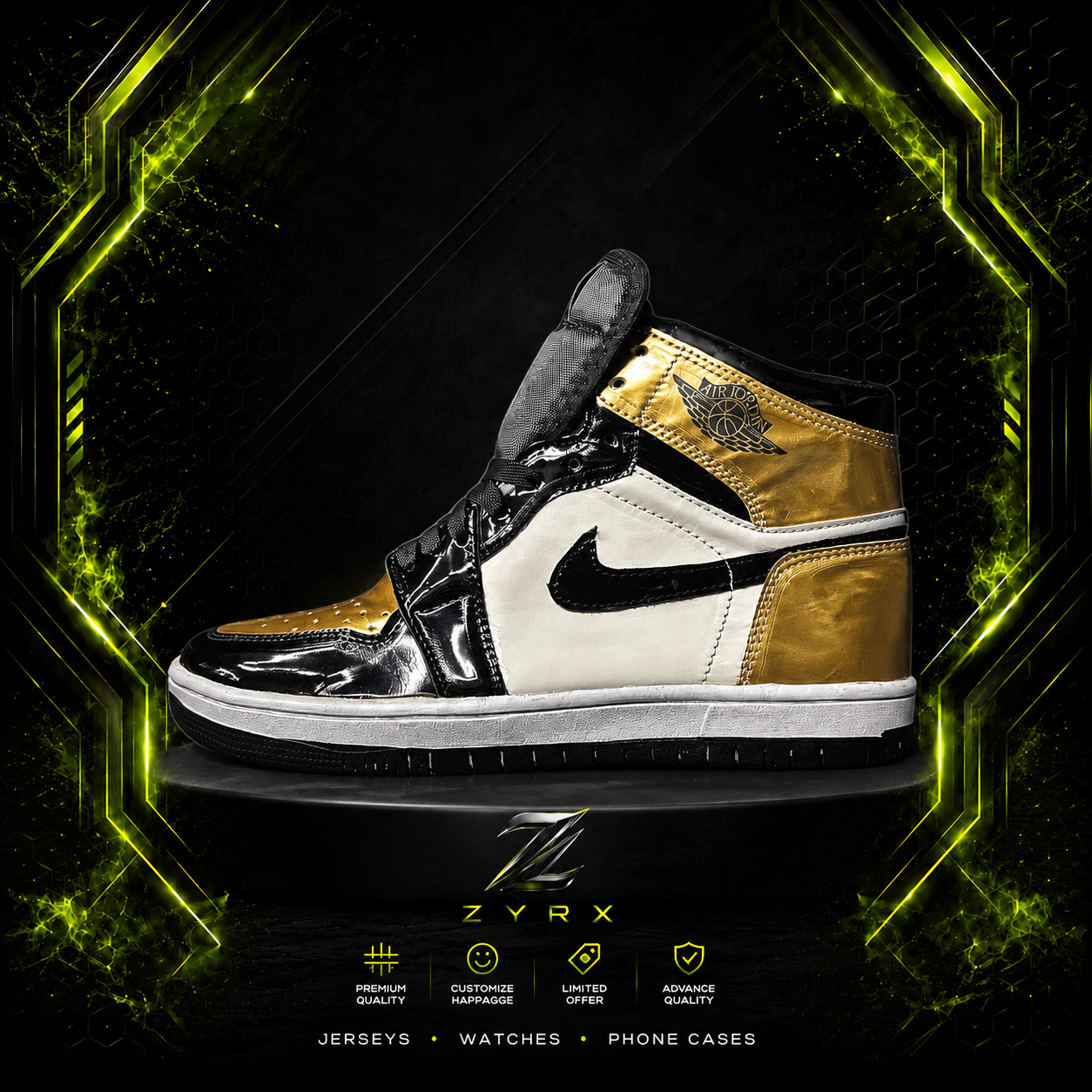 Premium High-Top Sneakers – Black Gold Edition