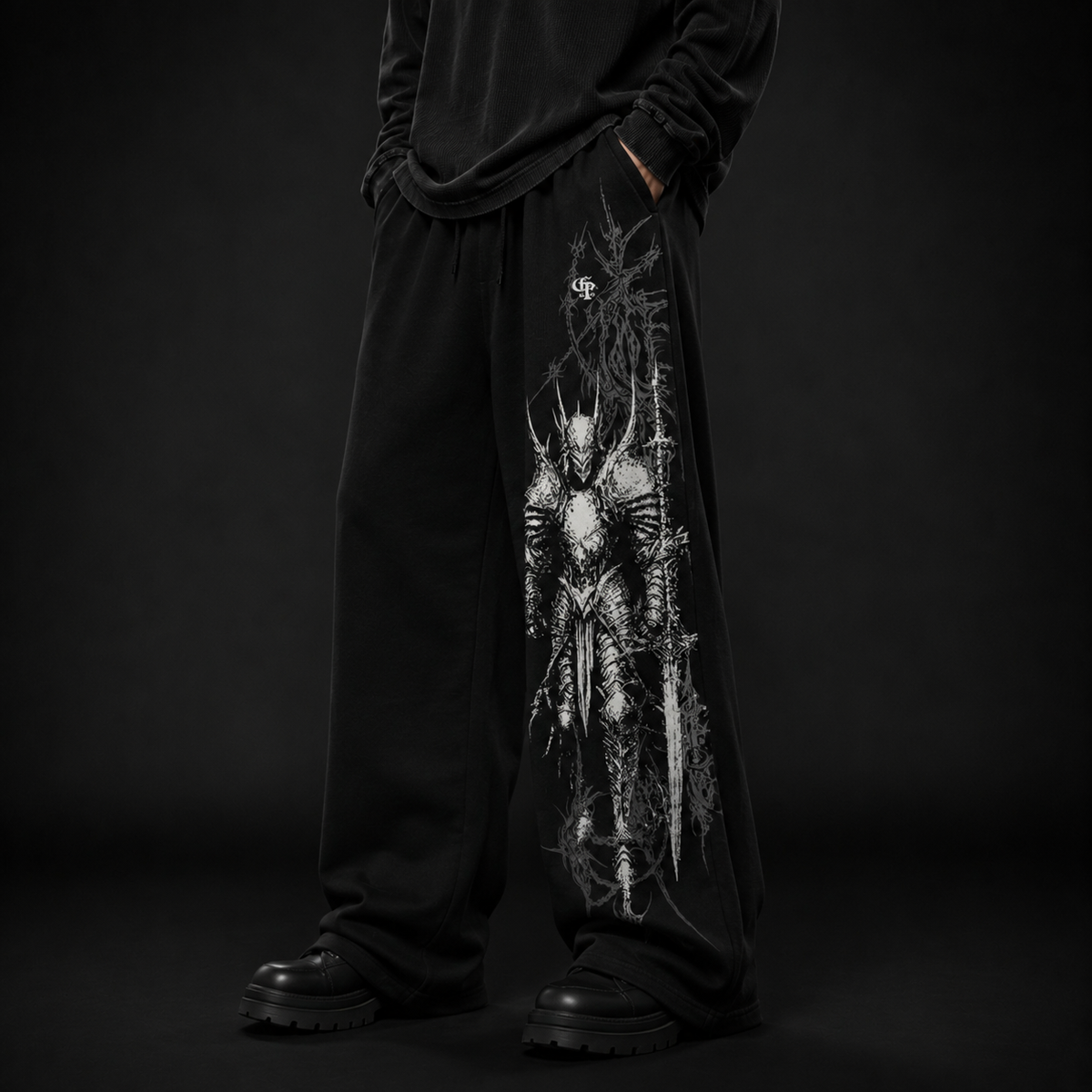 Oversized Gothic Warrior Graphic Track Pants