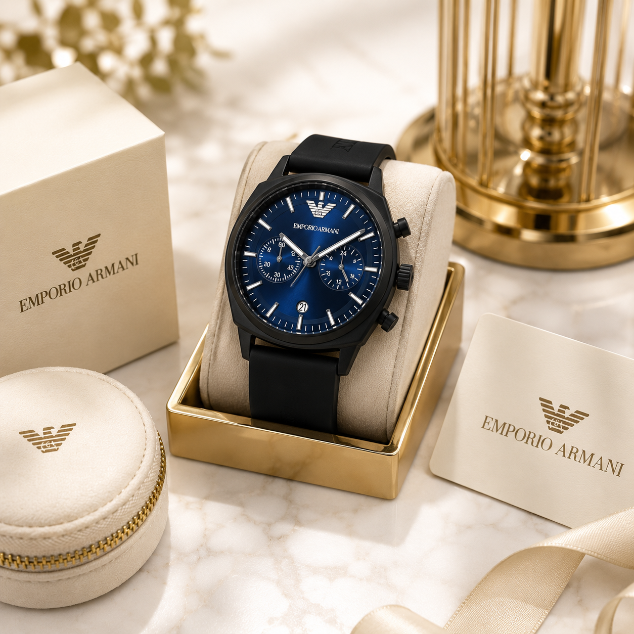 Luxury Chronograph Silicone Strap Watch – Premium Analog Wrist Watch (Blue / Green / Gold)