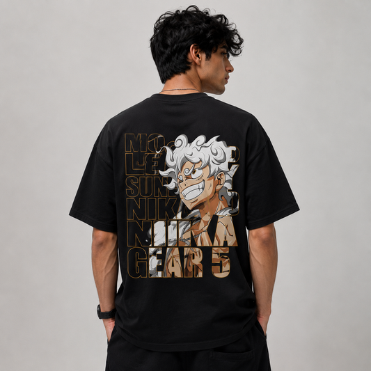 Gear 5 Anime Inspired Oversized Black T-Shirt | Premium Streetwear Tee