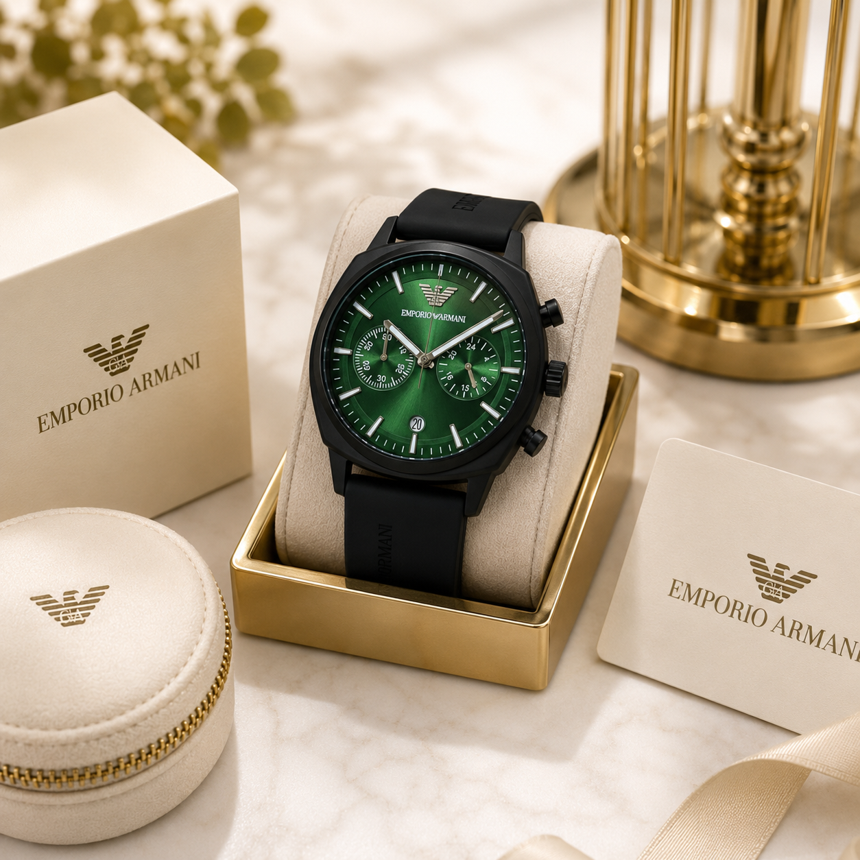 Luxury Chronograph Silicone Strap Watch – Premium Analog Wrist Watch (Blue / Green / Gold)