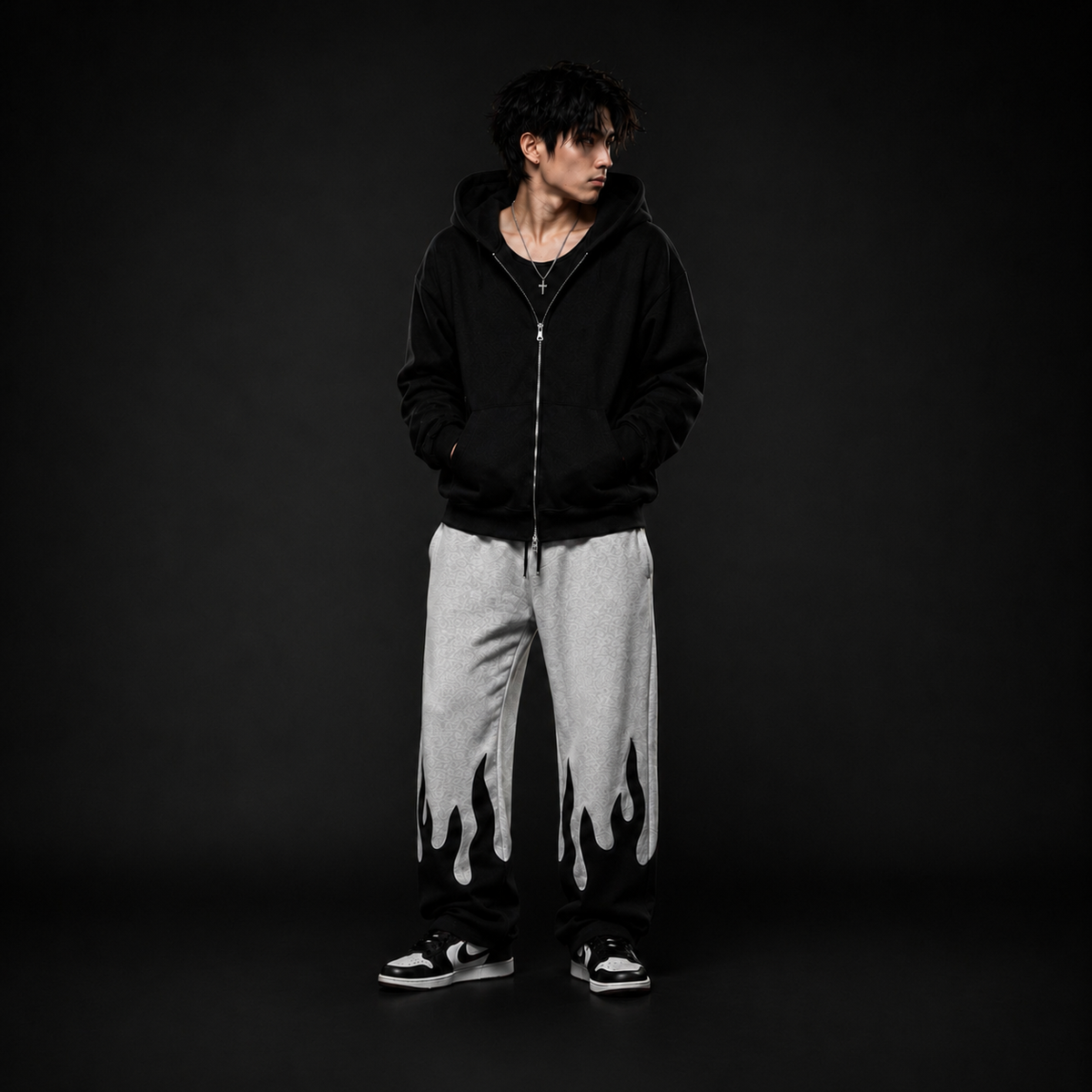 Black & White Flame Track Pants