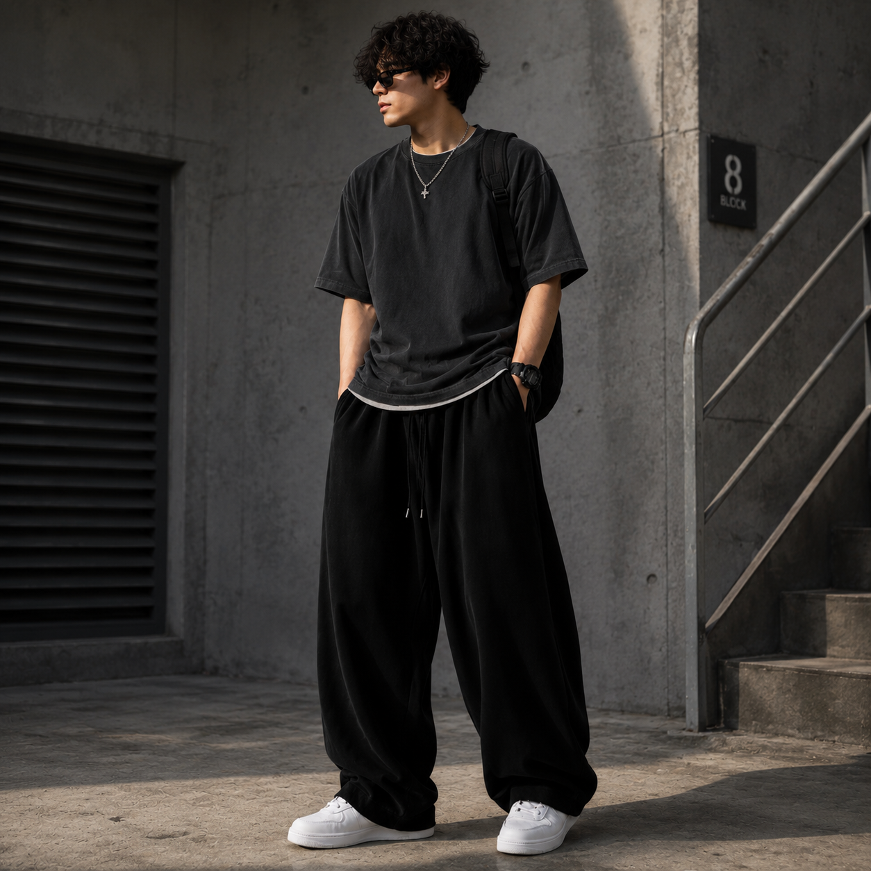 Classic Oversized Grey & Black Baggy Sweatpants | Wide-Leg Streetwear Joggers