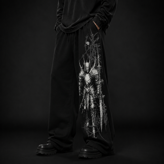 Oversized Gothic Warrior Graphic Track Pants