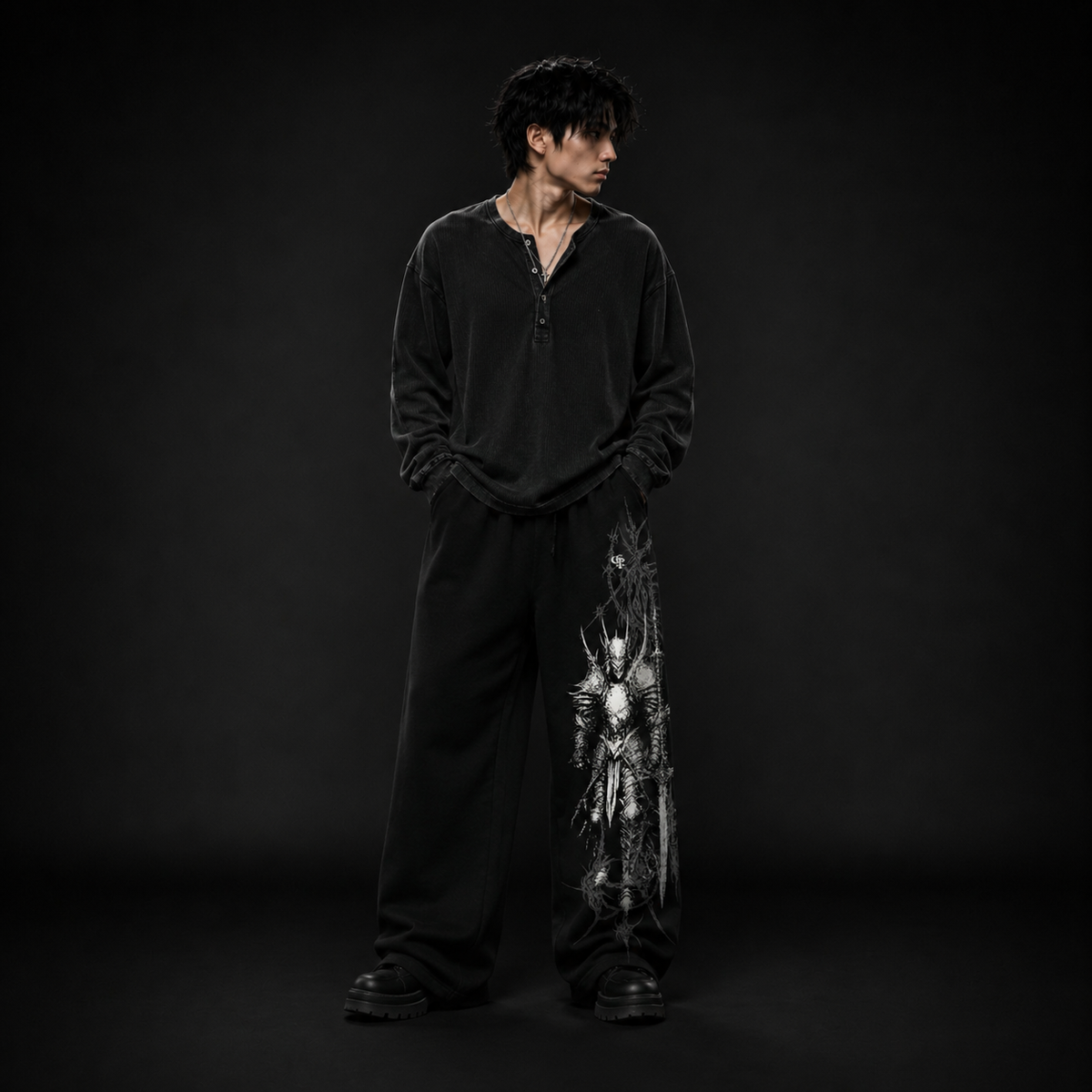 Oversized Gothic Warrior Graphic Track Pants