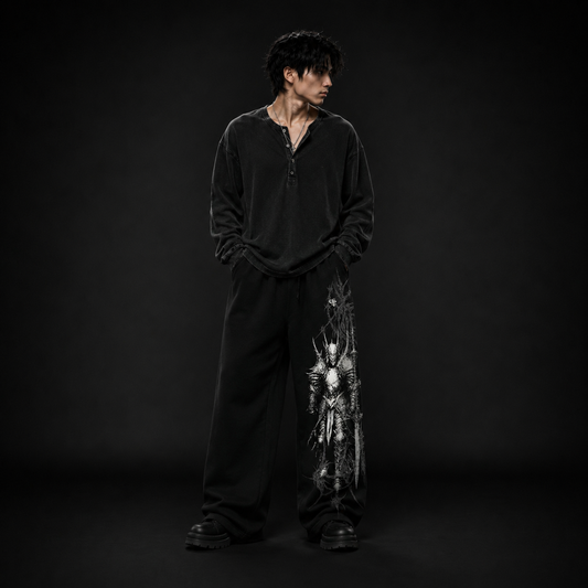 Oversized Gothic Warrior Graphic Track Pants
